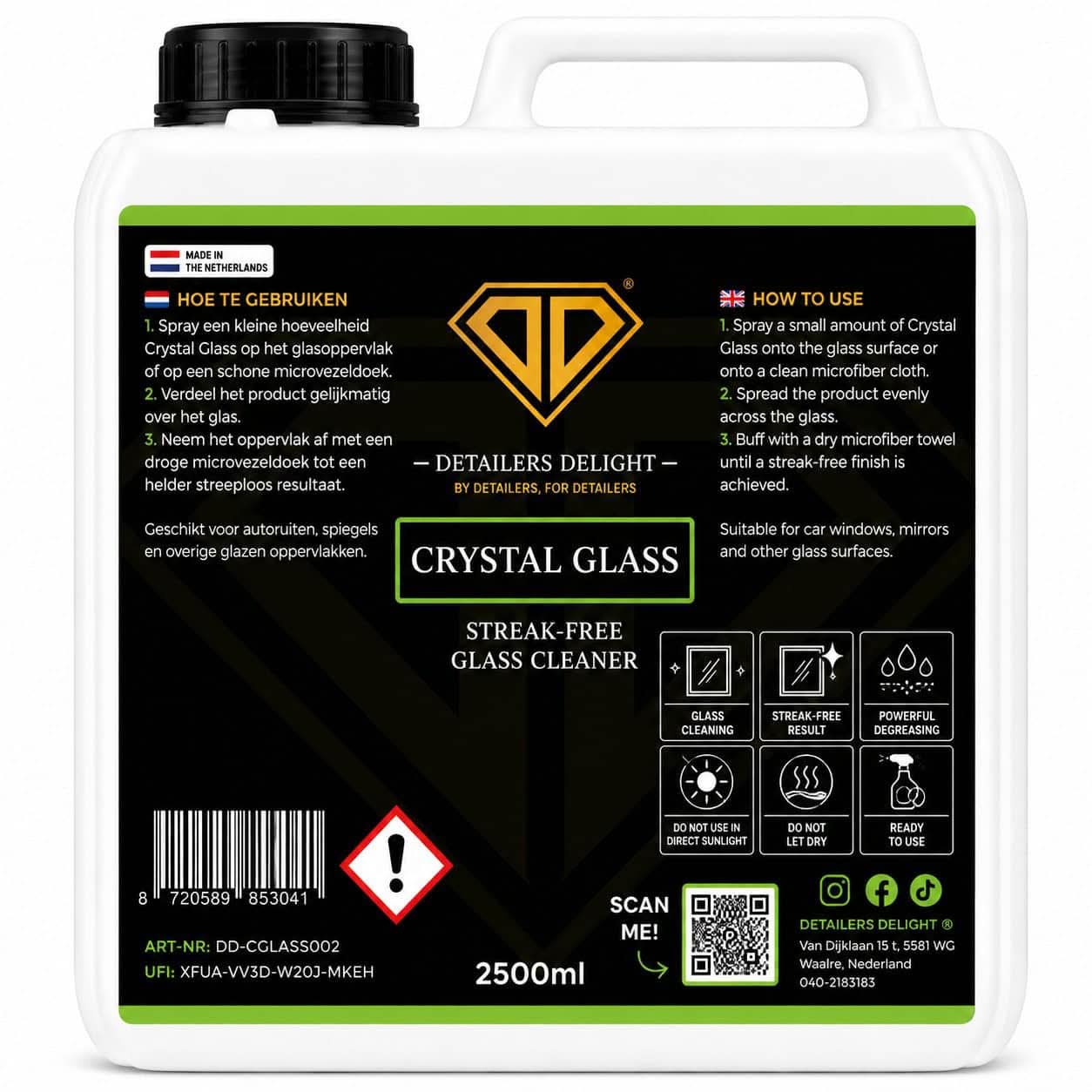 Detailers Delight Crystal Glass 2.5L streeploze glasreiniger Detailers Delight Crystal Glass 2.5L streeploze glasreiniger