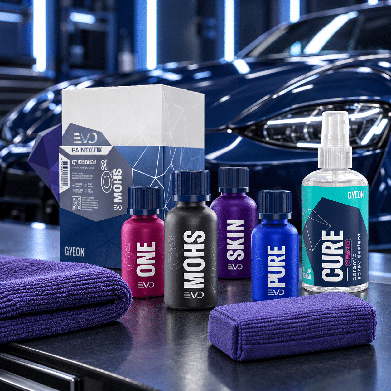 Car detailing products on display